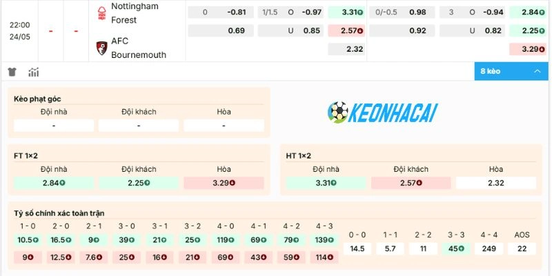 Soi kèo trận đấu giữa Nottingham vs Bournemouth